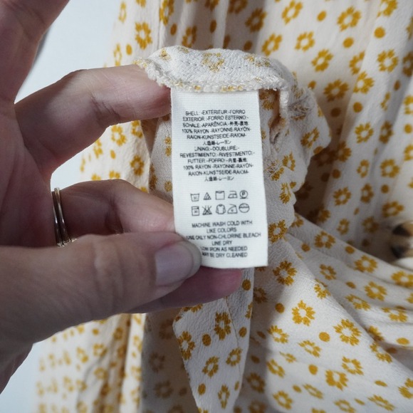 Free People Wonderland Floral Print VNeck Button Mini Dress Yellow Long Sleeve - Picture 6 of 11